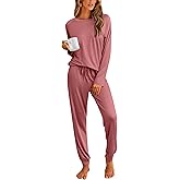 Ekouaer Pajamas Womens Long Sleeve Pj Set 2 Piece Loungewear Soft Comfy Sleepwear with Jogger Pants S-XXL