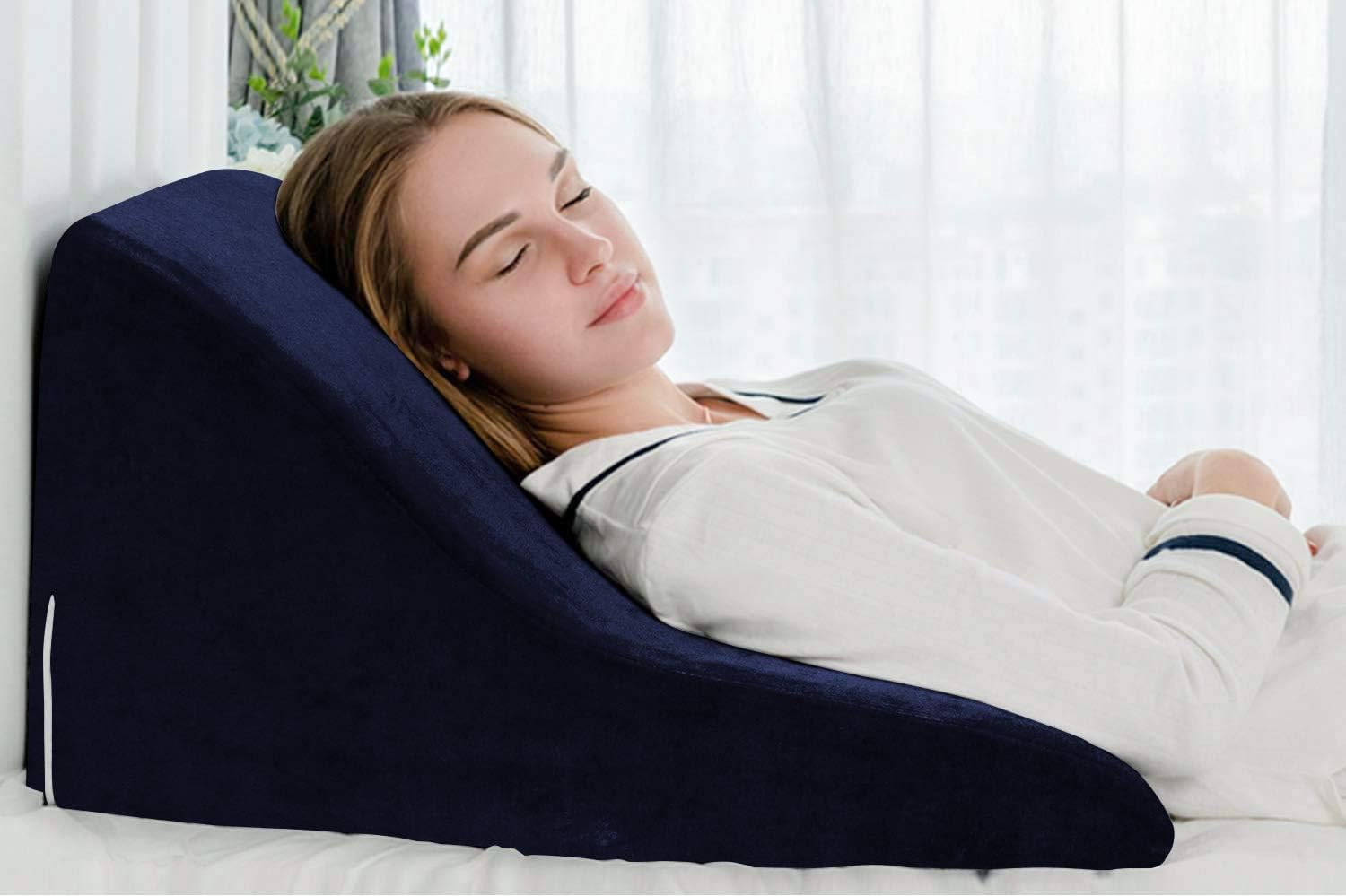 Bed Wedge Pillow - Helps with Acid Reflux, Gerd, Heartburn, Back & Knee Pain - Positioner Supportive Foam Pillow for Sleeping - with Washable Cover: Health & Personal Care