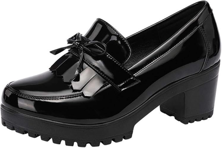 Amazon Kanna 厚底 ローファー エナメル リボン ローファー ウェッジソール シューズ レディース 春 靴 エナメル靴 マニッシュシューズ おじ靴 スリッポン オックスフォードシューズ 履きやすい 厚底 通勤 Ol風 オシャレ 光沢感 ブラック ローファー スリッポン