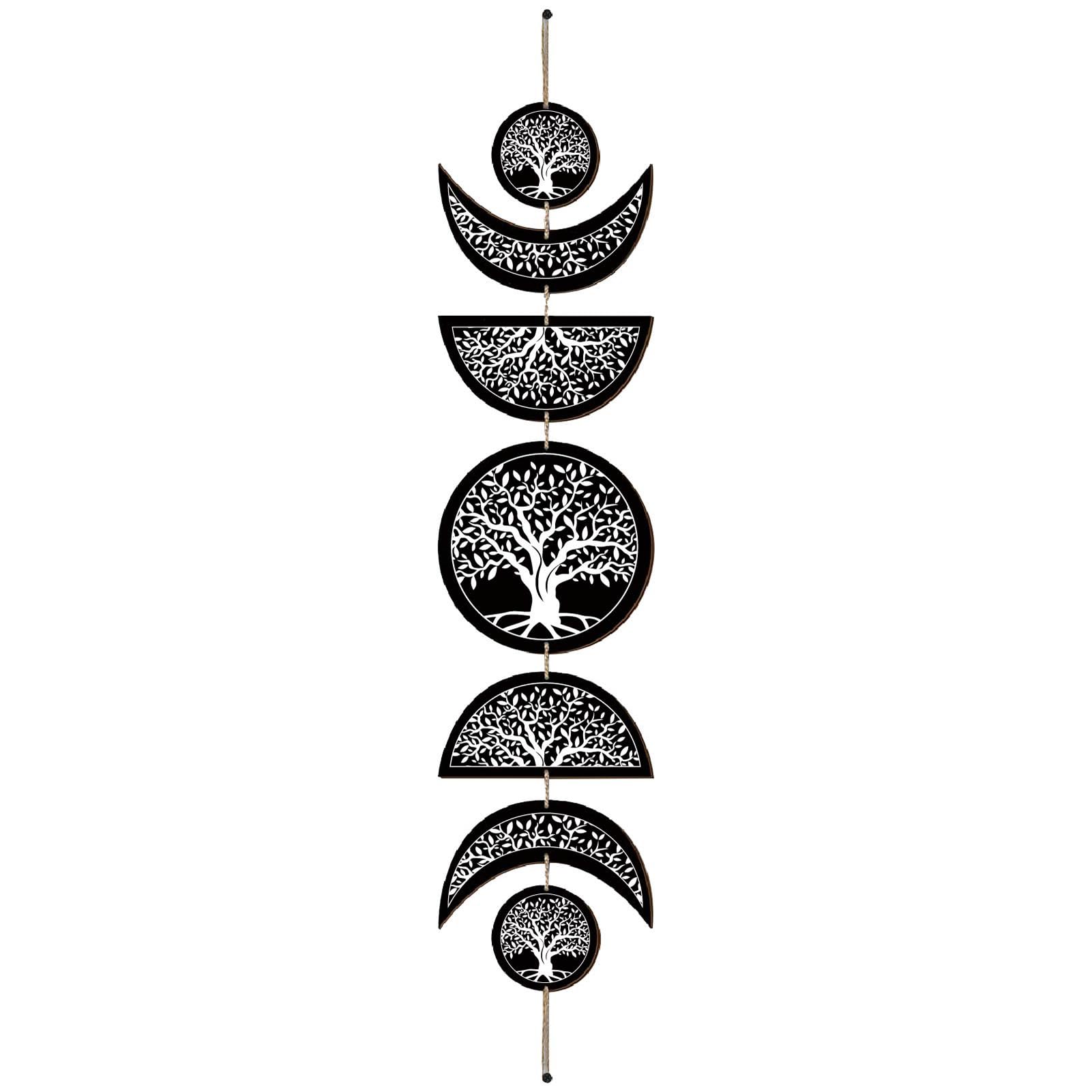 CREATCABIN 7pcs Moon Phase Wall Hanging Boho Decor Wooden Wall Art Witchy Decor Black Wooden Moon Cycle Signs Gothic Modern Hanging Sign Decoration for Gallery Ornament 6.3 x 37.1 Inch(Tree of Life)