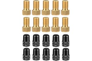 Saipor 10pcs Brass Presta Valve Adapters +10 Aluminium Alloy Valve Caps, Convert Presta to Schrader, Bicycle Valve Adaptor fo