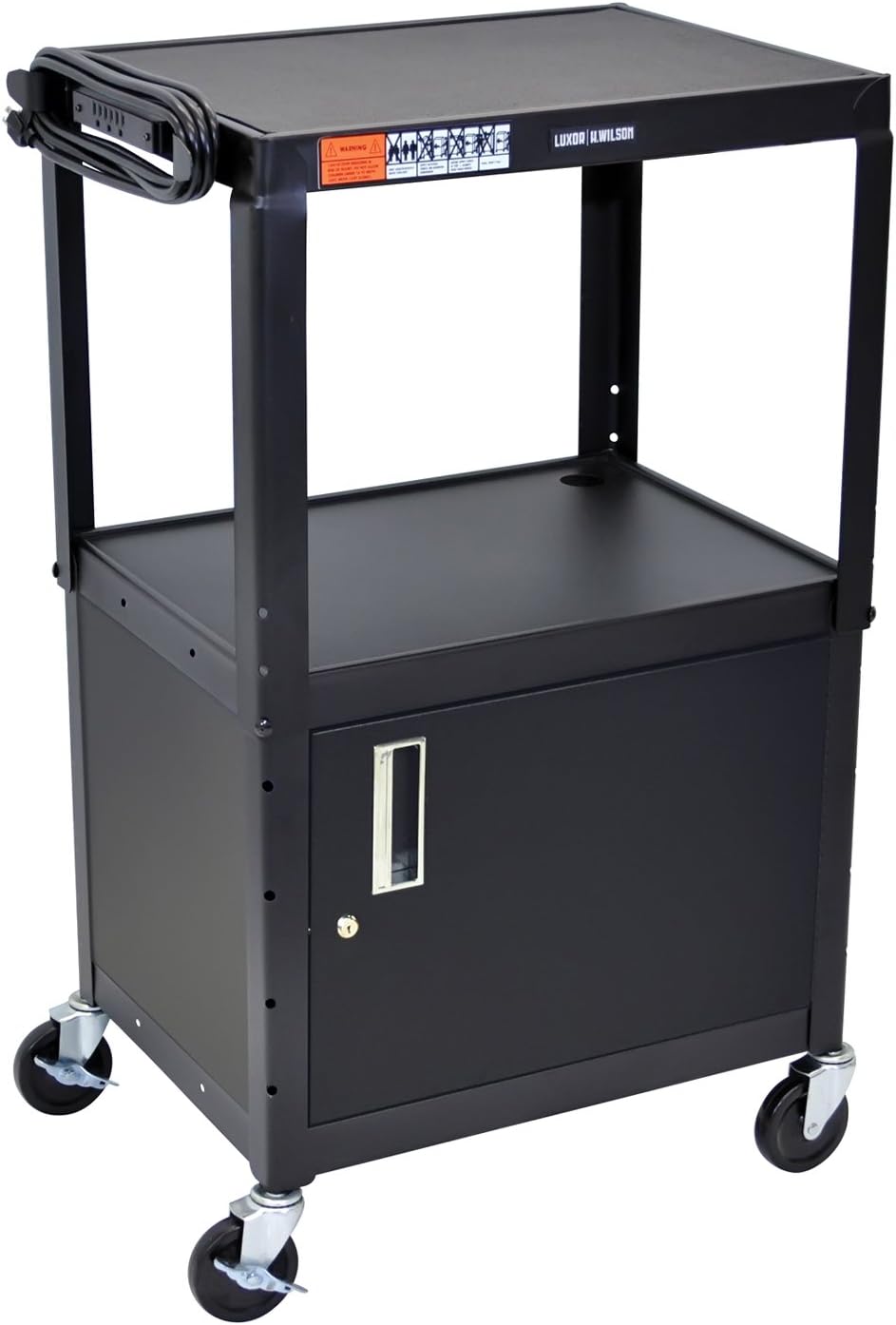 Luxor Multipurpose Adjustable Height Steel A/V Utility Cart with Cabinet - Black : Audio Video Equipment Carts : Industrial & Scientific