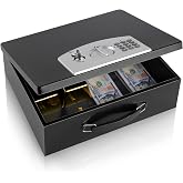 Dalmbox Fire Resistant Document Lock Box Safe Digital Keypad,Black | for documents, cash, valuables, fire-resistant interlayer, digital keypad, 13.2" x 10.9" x 4.1", home, office, homeowners