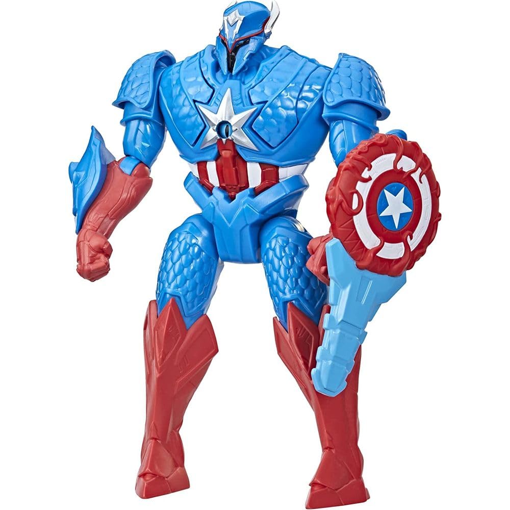 Marvel Hasbro Avengers Mech Strike Monster Hunters Hunter Suit Captain America Toy, 20-cm-scale Deluxe Figure, Ages 4 and Up, Multicolor,F5072