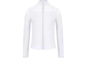 Agoky Kids Girls Figure Skating Coat Rhinestone Long Sleeve Zipper Jacket Sweatshirt Tracksuit Training Wear