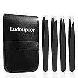 LUDOUPIER [4+1 Pieces] Tweezers Set with Travel