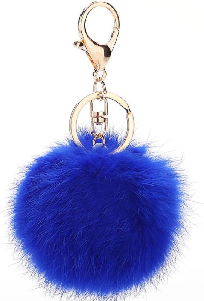 ETENOVAPom Pom Keychain Genuine Rabbit Fur Ball Keychain Fluffy Accessories Car Bag Charm