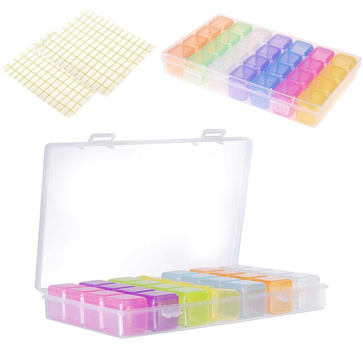 ENCEEN 2 Pack Diamond Storage Box 56 Grids Diamonds Painting Embroidery Boxes Beads Organizer Case with 224Pcs Label Stickers (Colorful)