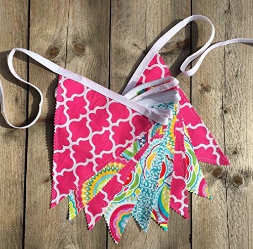 Pink and Turquoise Fabric Flag Bunting Banner