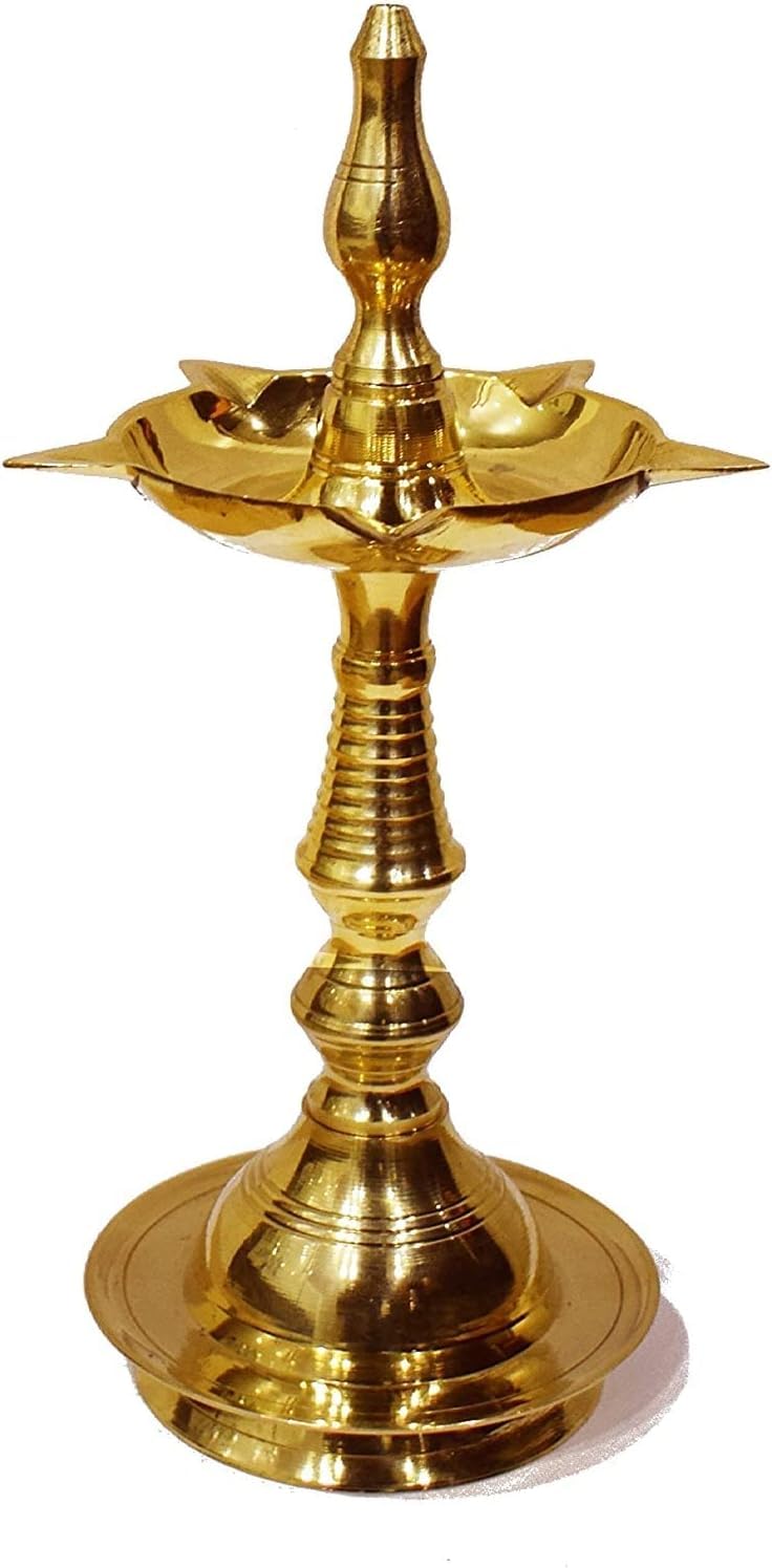 SATVIK 10 Inch Standing Brass Metal Kerala Samai Diwali Deepak for Puja Traditional Panchmahal Pooja Deepam Diya Oil Lamp Kutthu Vilakku Dia Deepawali Indian Gift Item