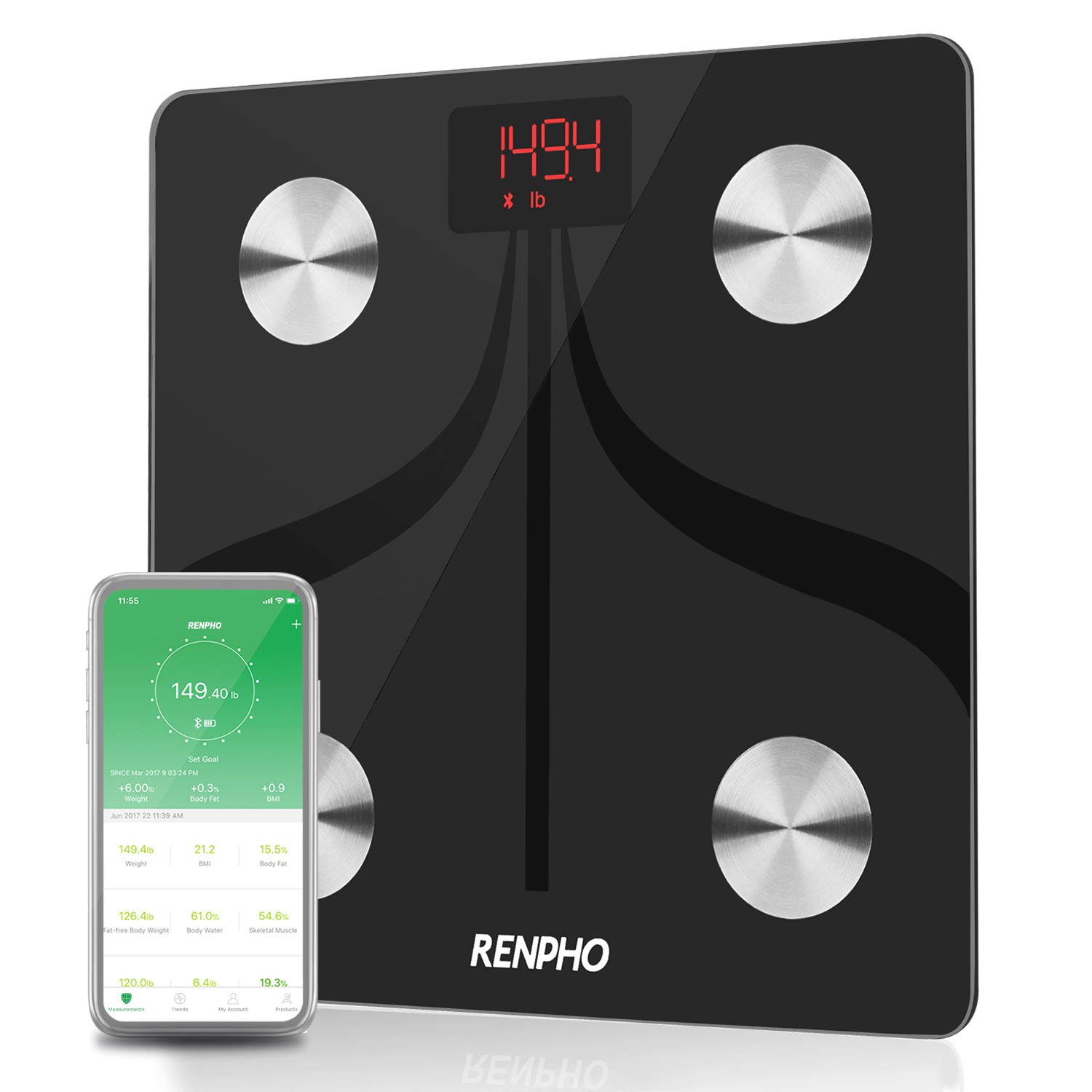 RENPHO Smart Bluetooth Body Fat Scale USB Rechargeable Digital Bathroom