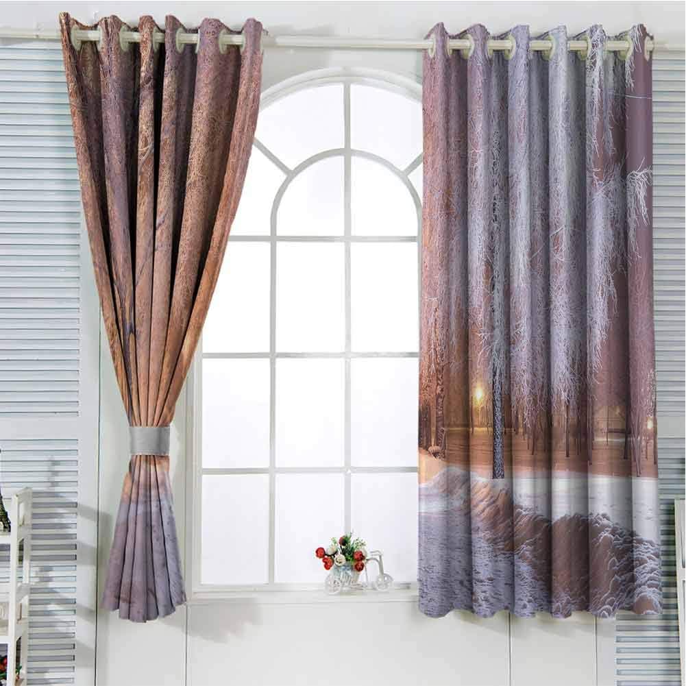 hengshu Winter Patio Door Curtains for Bedroom Winter Night Scenery