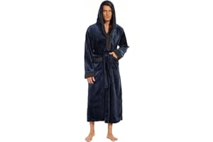 iniber Mens Hooded Robe, Soft Lightweight Plush Robes for Men, Warm Long Fleece Men's Bathrobe with Pockets