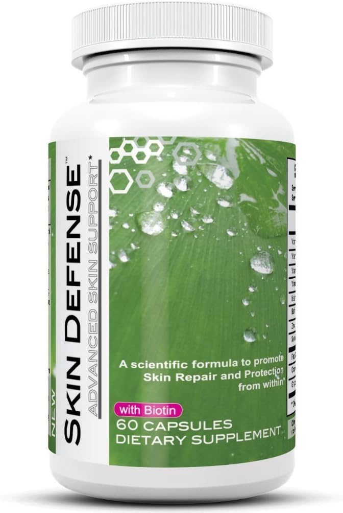 Acne Scars, Dark Spots, Clear Skin Vitamin Supplement.! for Women and Men. Zinc, Biotin 5000mcg, Grape Seed Extract, Ginkgo, Flax SKIN DEFENSE Radiant Skin from Within. Made in The USA