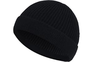 ROYBENS Short Fisherman Beanie for Men Women, Wool Warm Winter Hat, Swag Knit Cuff Soft Trawler Beanies Watch Cap Skull Caps