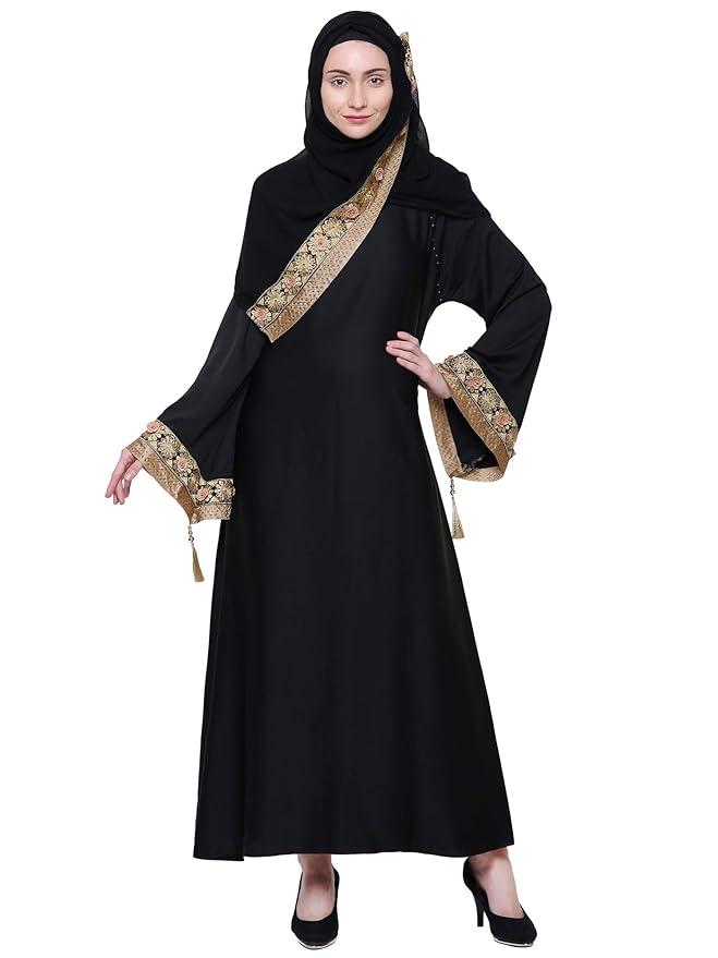 Buy ZUZUU Women's Dubai Style Imported Soft Nida Fabric Stone Work Abaya Burqa with Dupatta 