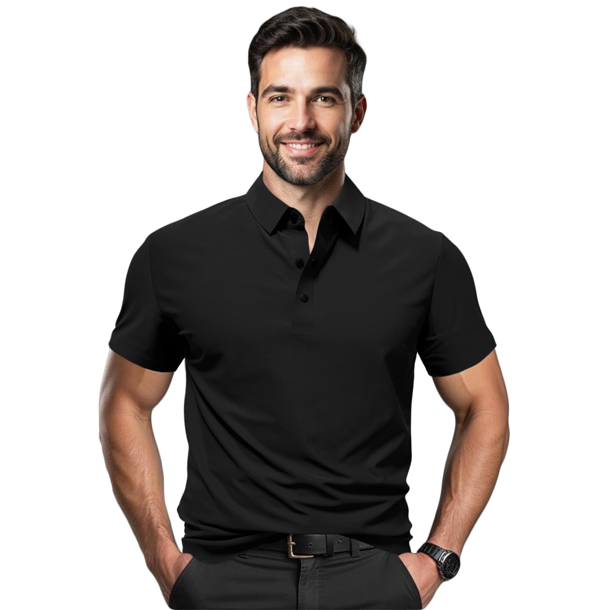 Polo Shirts for Men: Slim Fit Polo Runs Small Order One Size Up Quick Dry Moisture Wicking High Elasticity Convenient Black