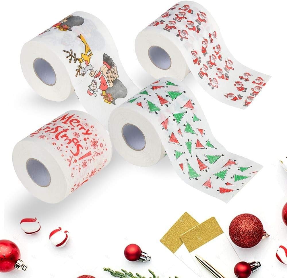 Wociaosmd Christmas Toilet Paper Funny Christmas Supplies Home Decoration Santa Claus Xmas Decor Tissue Bath Roll Paper (4PC)