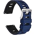WOCCI 18mm Bicolor Watch Band, Silicone Rubber, Quick Release Replacement Strap for Men and Women, Silver Stainless Steel Buckle (Blue-Black)