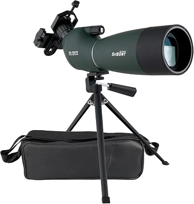 Svbony SV28 Spotting Scope 25-75X70 with Tripod Phone Adapter Angled 45°