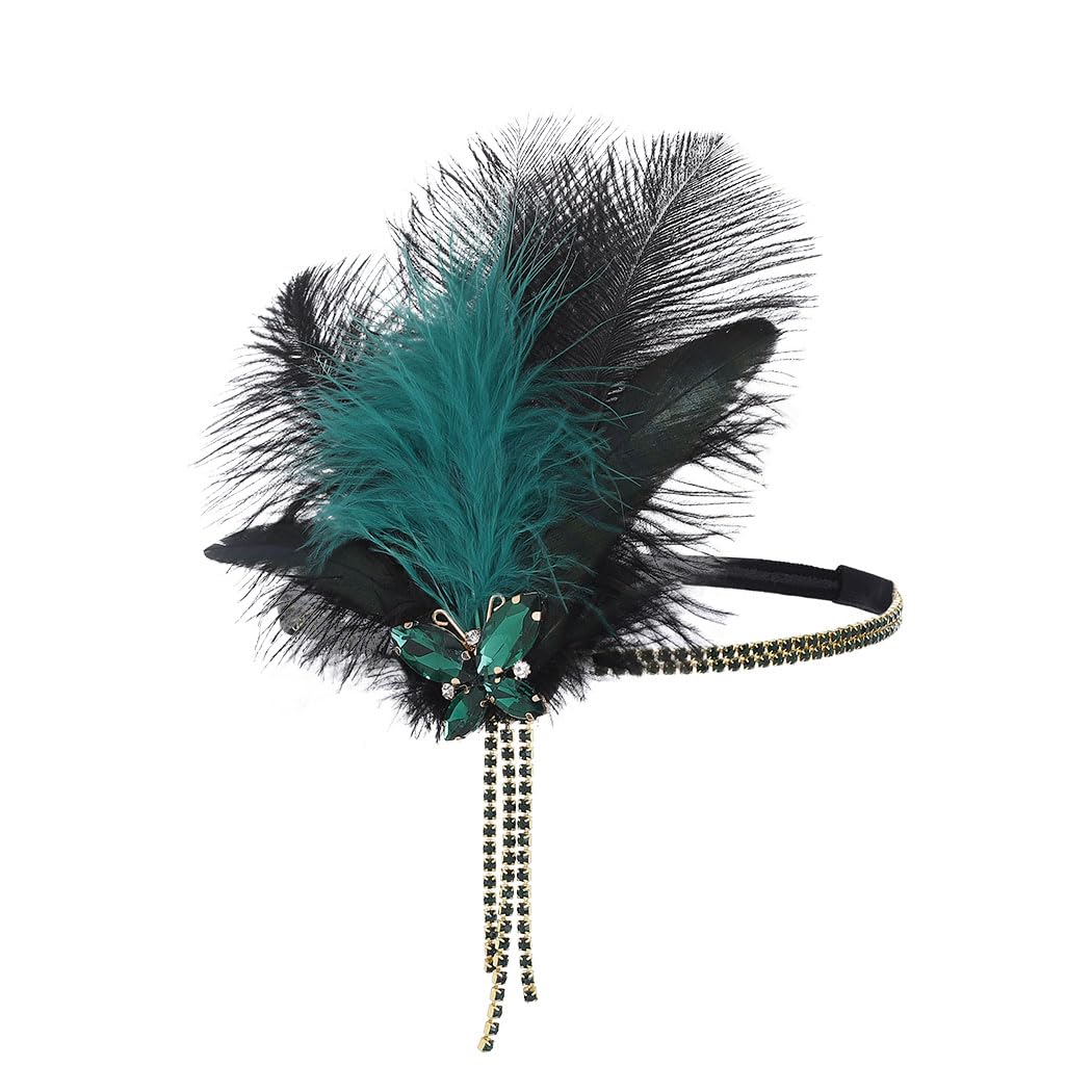 IYOU 1920s Great Gatsby Headpiece Black Crystal Flapper Headband Vintage Festival Costume Hair Accessories for Women