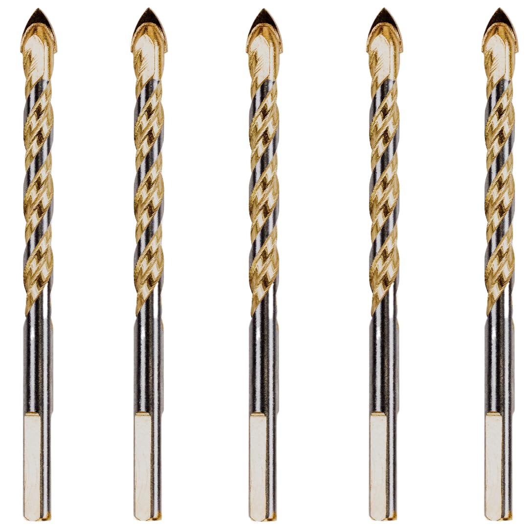 5 x Rennie Tools 5mm x 100mm Long Multi-Material Tile Drill Bits Set for Ceramic Porcelain Granite Marble Masonry Tiles Glass. Tungsten Carbide Drill Bits/TCT Tipped Drill Bit Sets