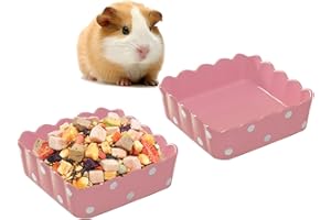Acsist 2PCS Cute Ceramic Hamster Food Bowl Square Guinea Pig Water Bowls Dish Prevent Tipping Moving Bunny Feeding Bowl for Rabbit Syrian Hamster Hedgehog Sugar Glider (Pink)