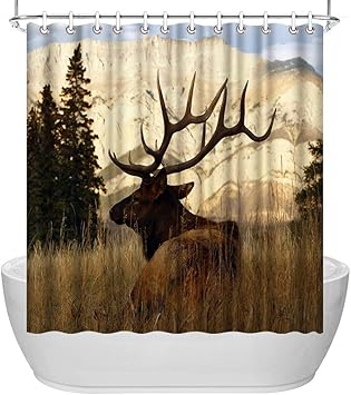 Amazon Com Artbones Elk Shower Curtain Animals Theme Deer In Autumn Forest Bath Curtain Waterproof Fabric Bathroom Decor Accessories With 12 Hooks 72x72inch Furniture Decor
