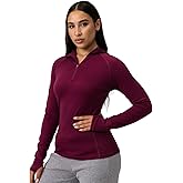 Merino Protect 100% Merino Wool Hoodie Women Quarter Zip Base Layer Midweight Thermal Long Sleeve for Running Walking