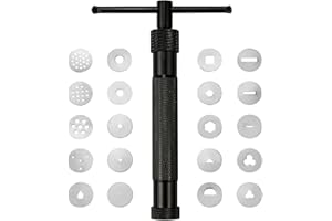 CZWESTC Stainless Steel Clay Extruder with 20 Pattern Discs, Handheld Sugar Paste Press for Fondant Cake Decorating, Polymer Clay Crafts and Ceramic Pottery Sculpture (Black)