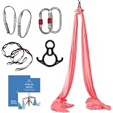 Aum Active Aerial Silks Starter Kit, 9 Yards, Aerial Yoga Hammock, Hardware | Knitted fabric with pose guide, for aerial yoga, gymnastics, silk swing, stretching and home gym use, suitable for all levels