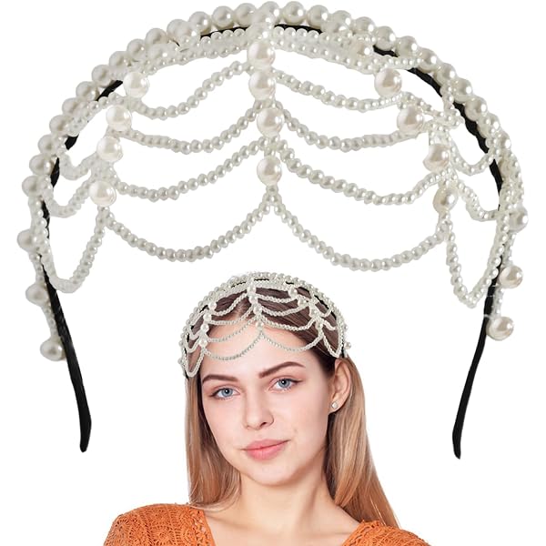 Vintage Pearl Cascade Bridal Hair Chain Bohemian Mesh Headband Teardrop Amazon.com: Vintage Pearl Cascade Bridal Hair Chain  main image 2