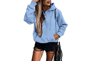 SHEWIN Women's Casual Hoodies Long Sleeve Solid Lightweight Pullover Tops Loose Sweatshirt with Pocket