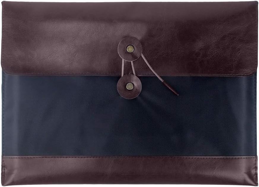Oak-Pine Vintage Portable PU Leather with Oxford Cloth A4 File Folder Multi-Pocket Document Wallet Paper Holder Files Record Bag Business Handbag Storage Organizer Briefcase