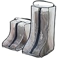 2 Set Boot Storage,Portable Short Boots and Tall Boots Storage or Protector Bag,Shoe Dust Bags,Shoe Sleeves for Travel,Clear Boots Cover,Shoes Packing Organizers for Men & Women Sneakers (Black Edge)