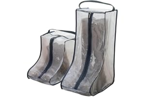 RIKYO 2 Set Boot Storage,Portable Short Boots and Tall Boots Storage or Protector Bag,Shoe Dust Bags,Shoe Sleeves for Travel,Clear Boots Cover,Shoes Packing Organizers for Men & Women Sneakers (Black Edge)