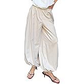 NRTHYE Womens Summer Baggy Casual Pleated Harem Pants Loose Elastic Waist Wide Leg Hippie Long Balloon Pants Trousers