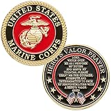 Hero's Valor United States Marine Corps Challenge Coin with Prayer 1-Pack (One Coin)