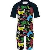 TFJH E One-Piece Boys Short Sleeve Swimsuits Rash Guard Suits Swimwear 50+ UV Sun Protective Zip