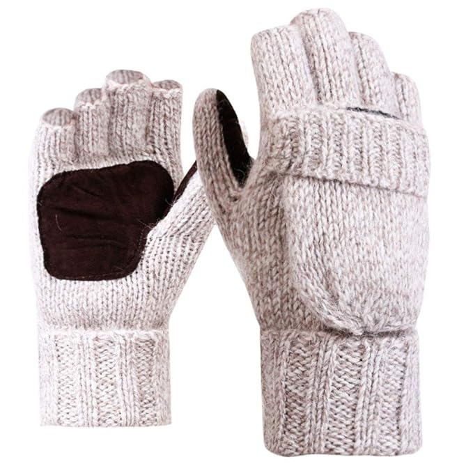 Winter Gloves Women Men Cold Weather Knit Half Finger Mitten With Cover Afterso