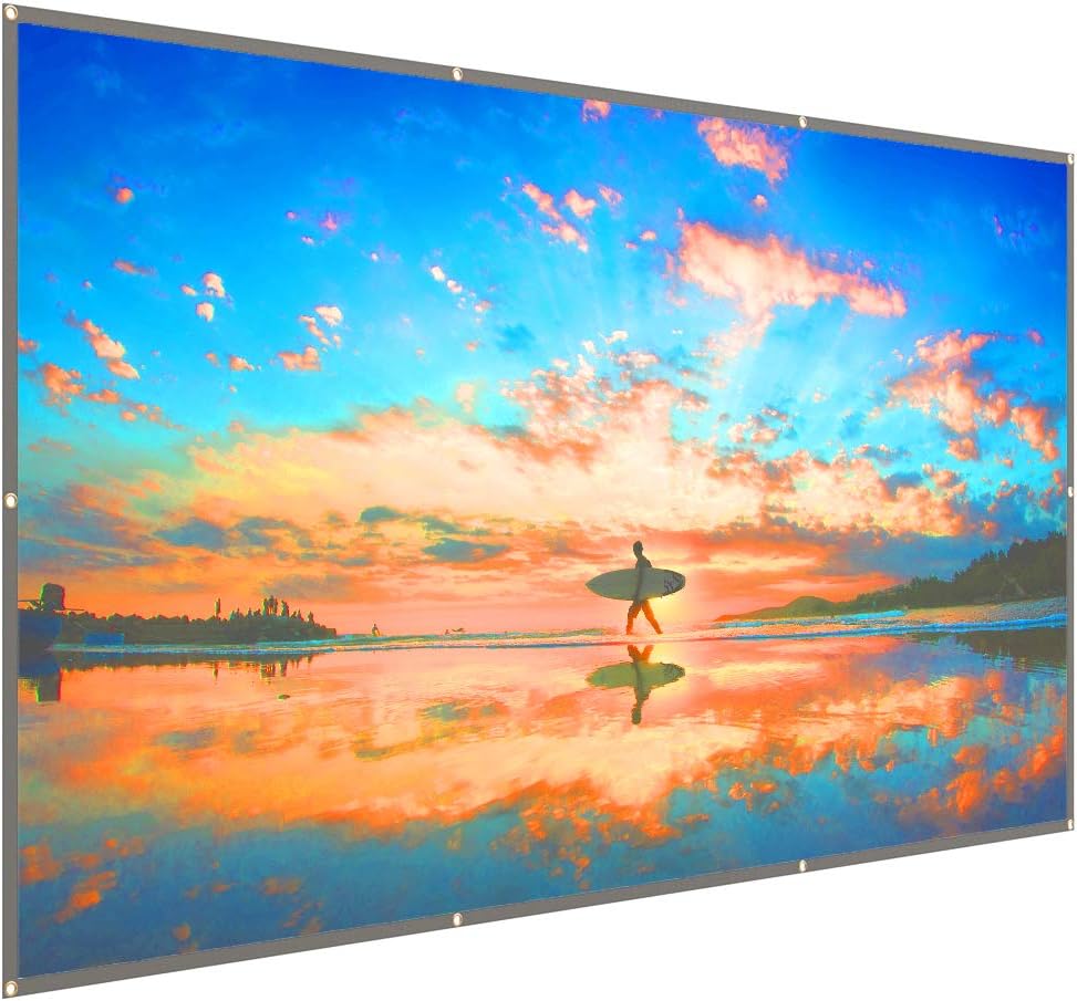 LISUCI 120 inch Projection Screen 16:9 HD Foldable Anti-Crease Portable Projector Movies Screen for Home Theater Outdoor Indoor Support Double Sided Projection