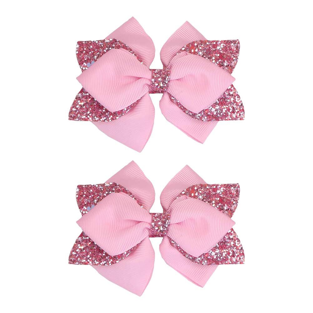 2 Pcs 10cm Glitter Sequin Hair Bows Sparkly Bow Hair Clips Big Hair Bow Alligator Clips Shiny Bow Hair Barrettes Ribbon Bow Hairpins Bowknot Hair Accessories for Women Pink