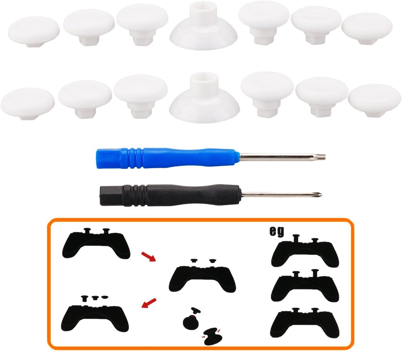 MXRC Professional Replacement Repair Kit Swap Thumb Analog Sticks for PS4 Controller & Xbox One Controller, White