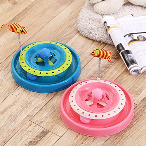 image for AUOON Cat Turntable Scratch Toys with Spring Mouse, Plastic Turbo Trac