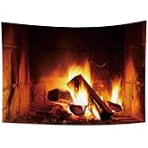 Haoyiyi 39.4x27.6 Inches Burning Fire Tapestry Christmas Wood Fireplace Bright Brick Wall Hanging Vintage Merry Elements Festival Celebrate Wall Tapestry for Living Room Decor