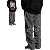 LOTUSTAR Baggy Jeans Men Cross Patch Y2K Pants Denim Grunge Skateboard Pants Emo Hip Hop Streetwear