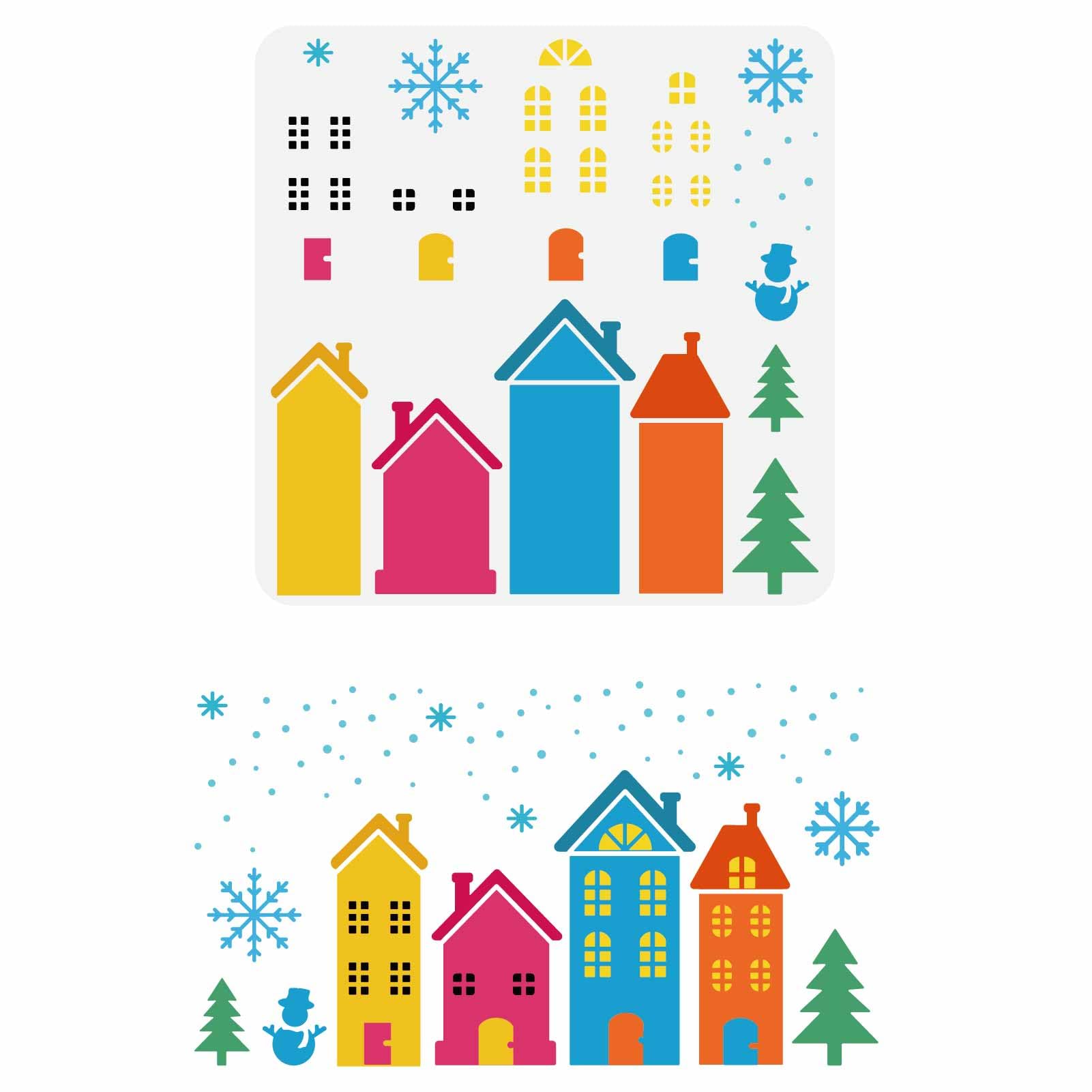 FINGERINSPIRE Layered House Painting Stencil 30x30cm Reusable Winter House Stencil Snowflake Snowman Pattern Christmas Tree for Painting on Wall Furniture DIY Home Decor