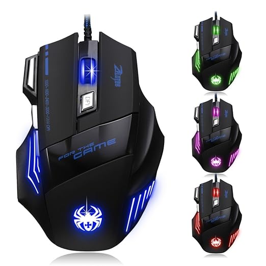 title=Dland, Zelota, mouse ottico professionale, con LED, 7200 dpi, 7 tasti, con cavo