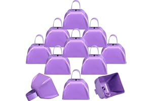 Therwen 12 Pack Metal Cow Bells Noise Makers with Handle 3 Inch Hand Percussion Cowbells Bulk Loud Call Bell for Sporting Events Cheering Football Games Team Spirit Weddings Party Noisemakers(Purple)