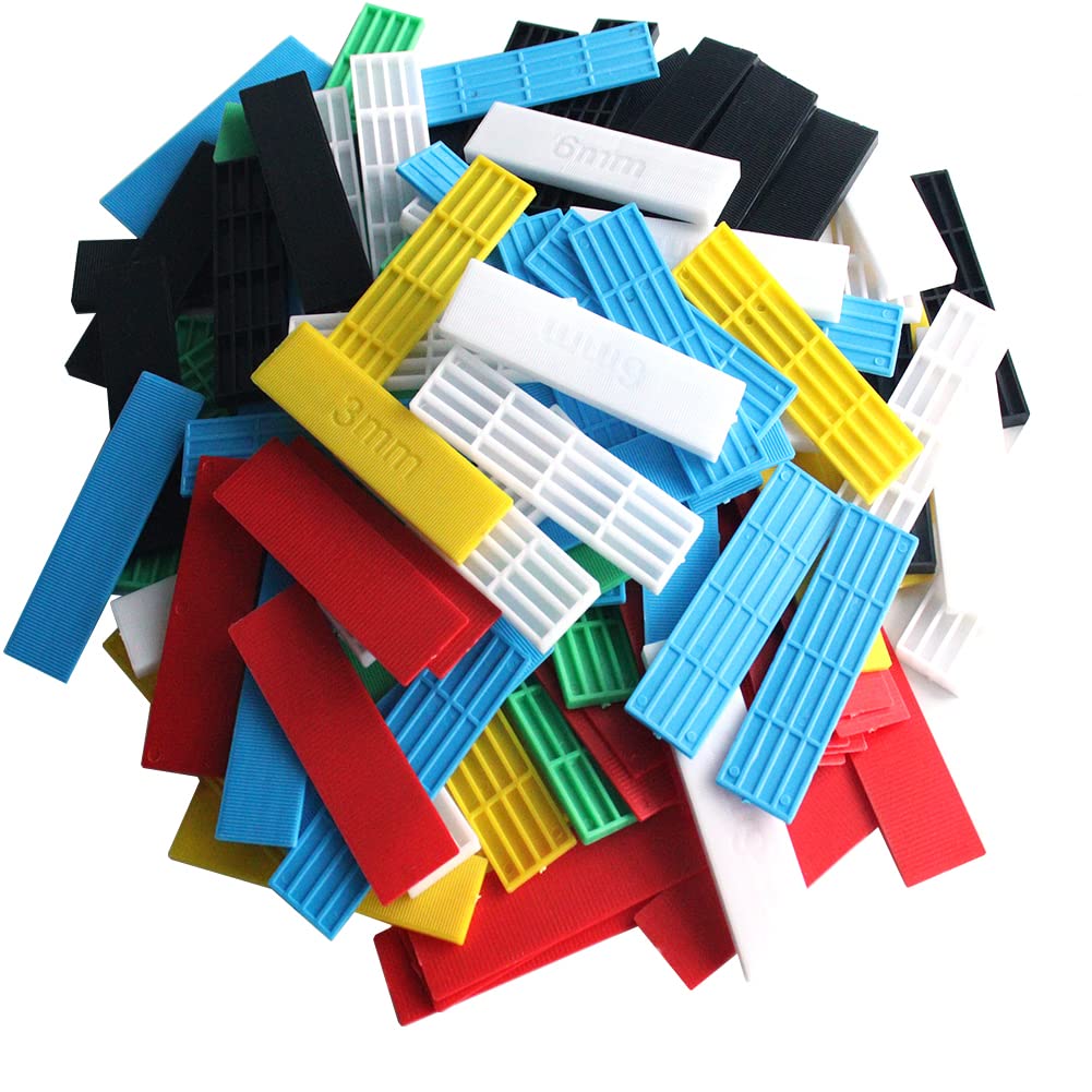 Lokatall 120pcs Assorted Window Glazing Glass Flat Plastic Packers, Window Door Flooring Glazing Frame Packer Shims Spacers, Several Sizes 1-6mm, 6 Colors